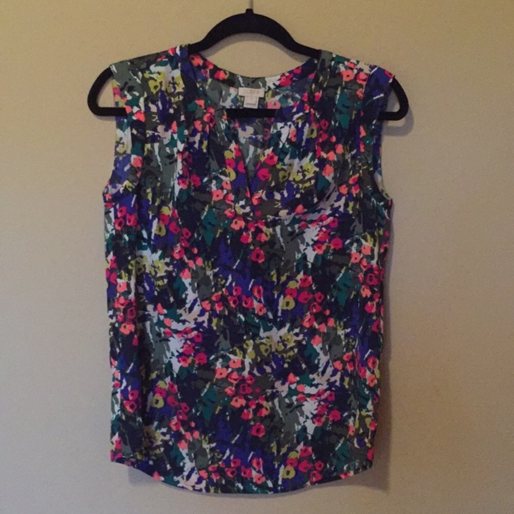 j crew floral shell tank with split neck
